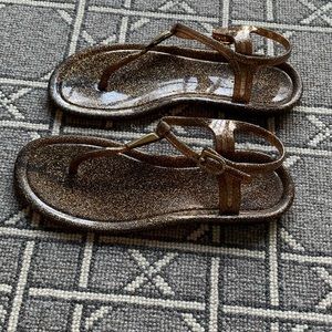 Jimmy Choo Jelly Sandals Gold Brown Glitter Sz 36